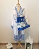 004 Mavi Beyaz İkat Desenli Kimono