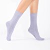 Kadın Yünlü Derbili Lila Bot Çorabı