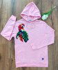 Toz Pembe Spor Papağanlı Kapşonlu Sweatshirt
