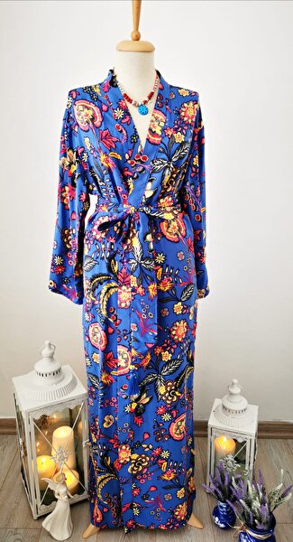 025 Mavi Çiçekli Kimono