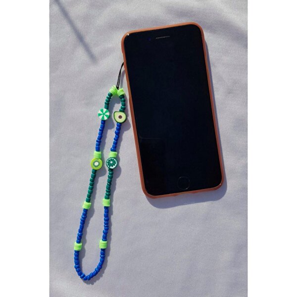 Fimo Boncuk Telefon Askısı - Mavi Yeşil