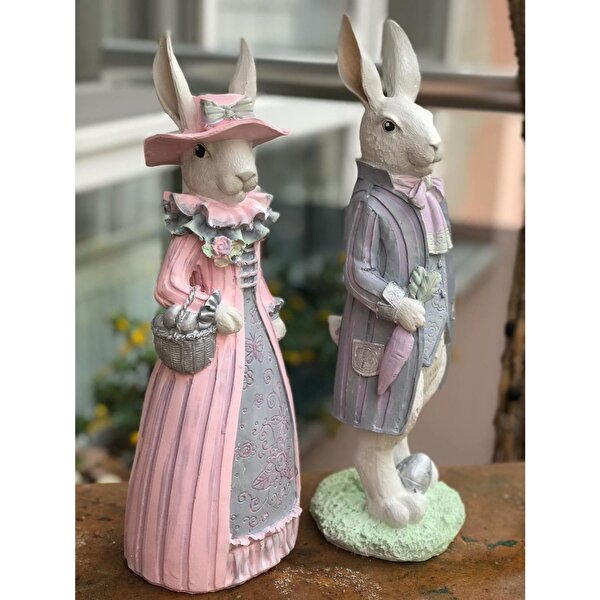 Aşık Tavşanlar Kont & Kontes Pembe Gri Model Dekor Ürünü 