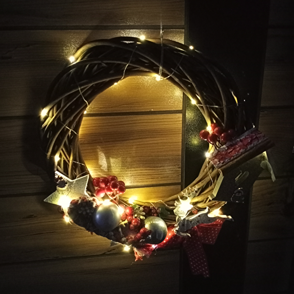 Bambu Yılbaşı Kapı Süsü /christmas Wreath Led Işıklı