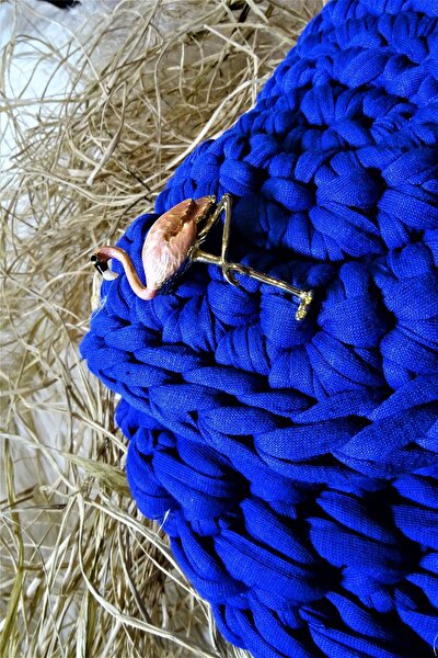 Coolopia Mavi saten örgü, broş detaylı sırt çantası