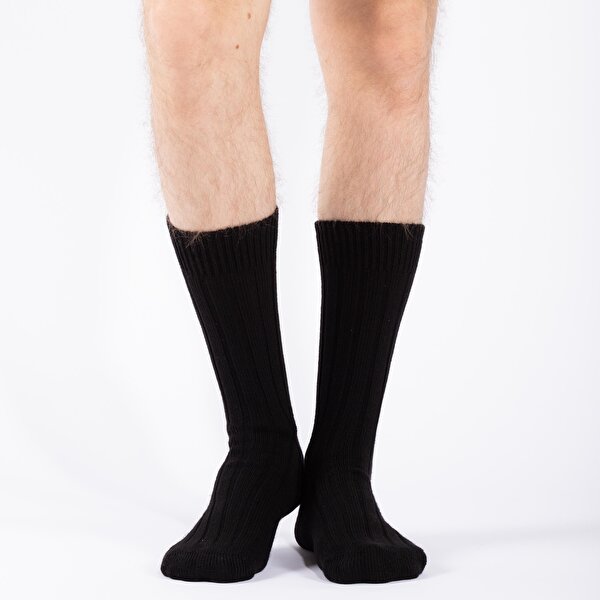 Erkek Yünlü Kışlık Kalın Siyah Çorap