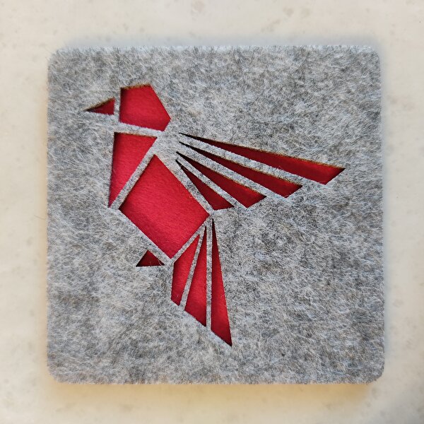 Kırmızı Origami Kuş Keçe Bardak Altlığı Seti